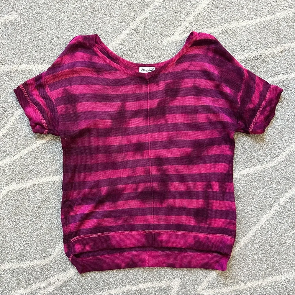 Splendid Hot Pink Striped Short Sleeve Knit Top Girls 5/6 - Picture 1 of 5